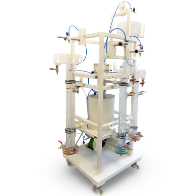 Unal marka Laboratuvar kolon flotasyon makinesi (4 kolonlu), genel görünüm.