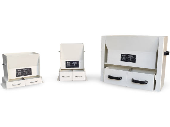 ÜNAL manuel riffle numune bölücü (Jones tipi) üç boy, önden görünüm