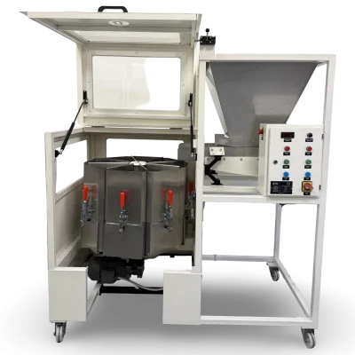 Laboratuvar tipi döner numune bölücüde yer alan sabit toplama konteynerleri